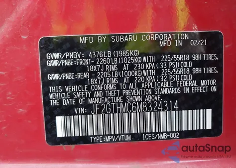 2021 Subaru Crosstrek Limited from USA, damaged, VIN JF2GTHMC6M8324314